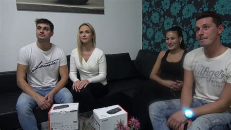 czech couple swap|two married pair are swapping wives in hotel room, drinking wine .